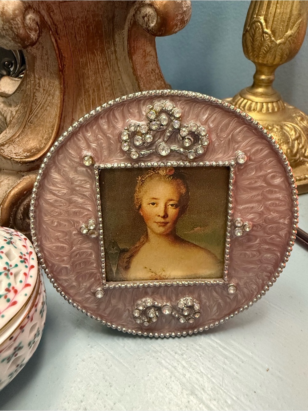 Vintage Jeweled Round Picture Frame - Picture 1 of 3